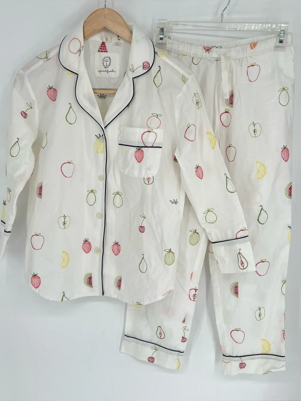 Anthro Print Fresh Fruit Medley Embroidered Pajama Set XXS‎